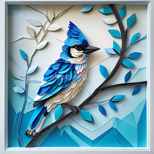 Seamless 3D PBR Texture of Blue Jay Origami Style with Layered Feather Detail