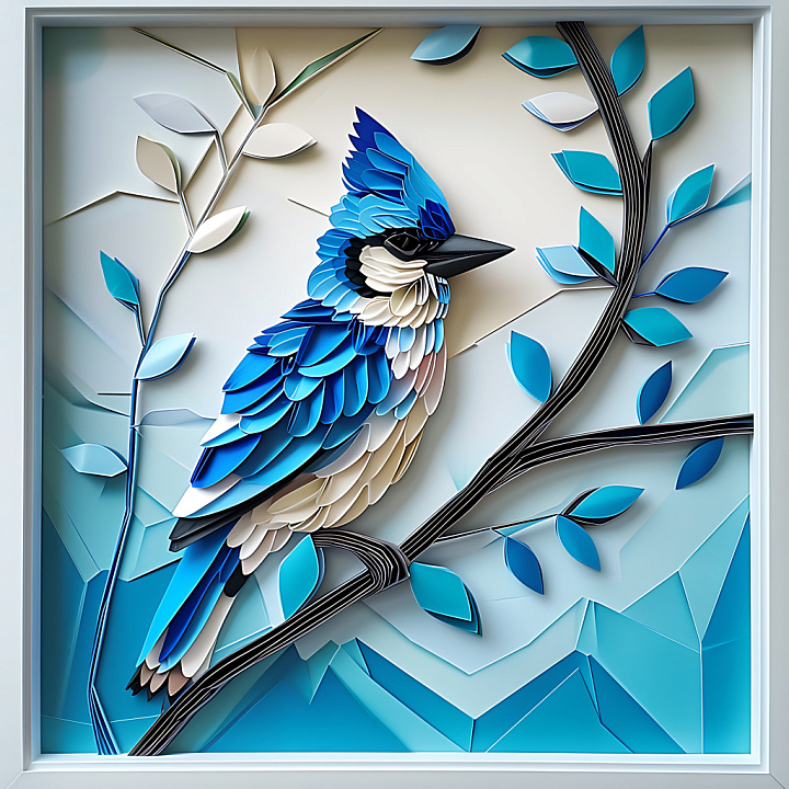 Animal of Blue Jay Origami Style with Layered Feather Detail seamless PBR texture preview