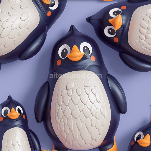 Seamless 3D Inflated PBR Texture Featuring Cute Cartoon Penguin Toys in Blue and White