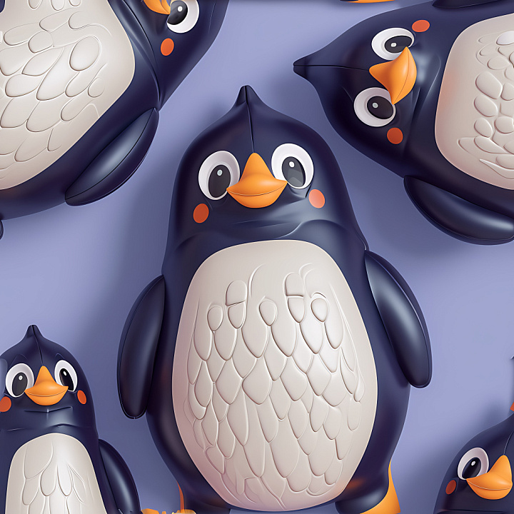 Inflated of Cartoon Penguin Pillows in Soft Blue seamless PBR texture preview