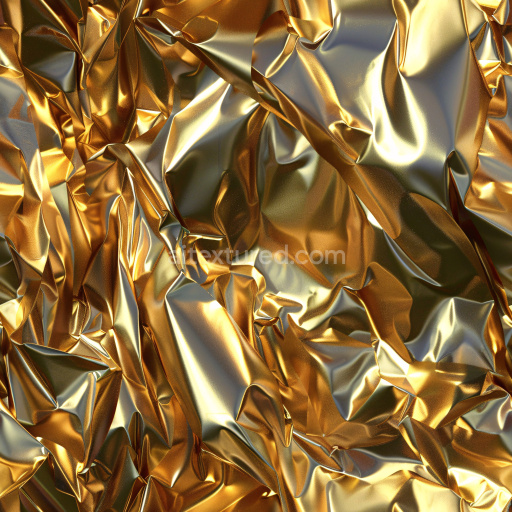 Seamless 3D PBR Glossy Wrinkled Gold Foil Texture with Reflective Highlights