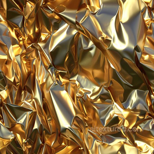 Seamless 3D PBR Glossy Wrinkled Gold Foil Texture with Reflective Highlights texture preview