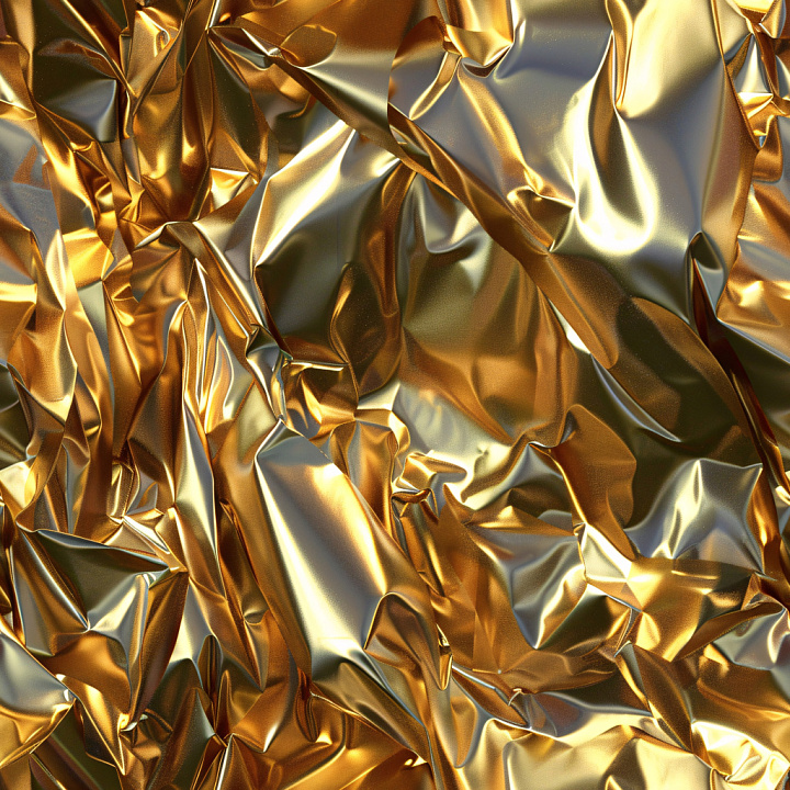 Glossy Wrinkled Gold Foil with Reflective Highlights seamless PBR texture preview