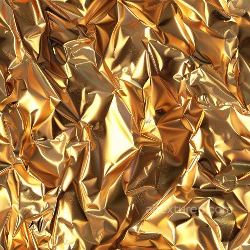 Seamless 3D PBR Texture of Glossy Wrinkled Gold Fabric with Reflective Highlights texture preview