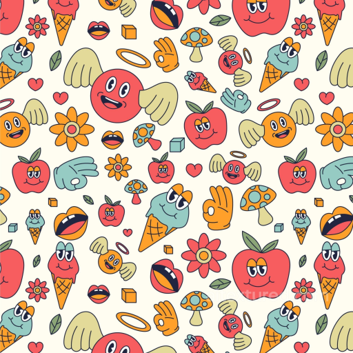 Cartoon Happy Face Pattern Texture with Colorful Icons seamless Happy Face pattern PBR texture