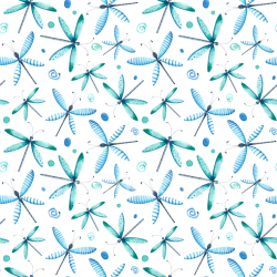 seamless Seamless 3D PBR Texture Featuring Hand-Painted Blue and Green Watercolor Dragonflies texture 8k free download PBR