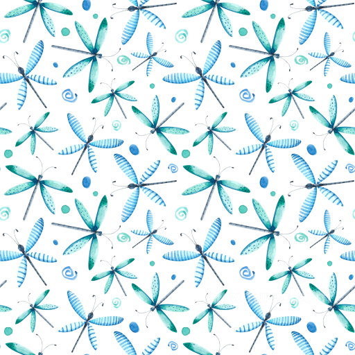 Featuring Hand-Painted Blue and Green Watercolor Dragonflies seamless Dragonfly PBR texture