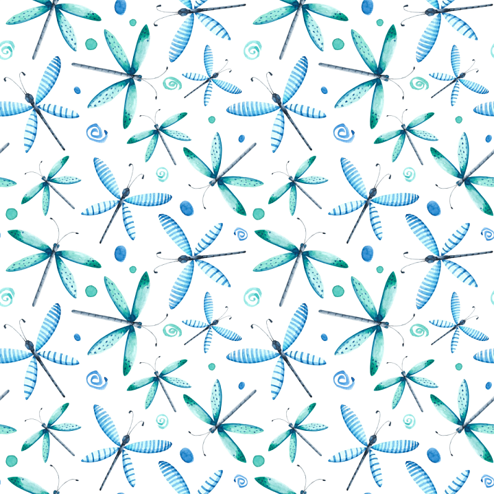 Featuring Hand-Painted Blue and Green Watercolor Dragonflies seamless PBR texture preview