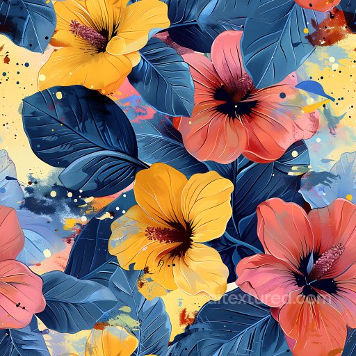 Seamless 3D PBR Graffiti Texture Featuring Colorful Floral Spray Paint and Bold Leaf Patt… texture preview