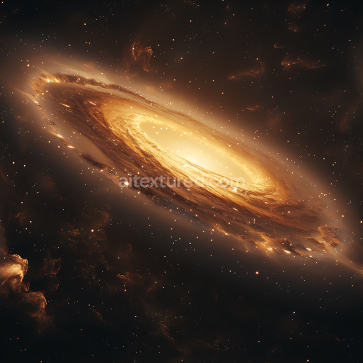 Seamless 3D PBR Space Texture Featuring a Radiant Glowing Galaxy with Golden Nebula Clouds
