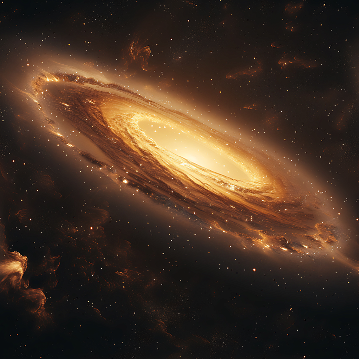 Space Featuring a Radiant Glowing Galaxy with Golden Nebula Clouds seamless PBR texture preview