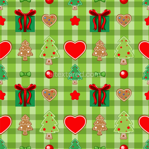 Seamless 3D PBR Texture Featuring Green Plaid with Festive Christmas Icons