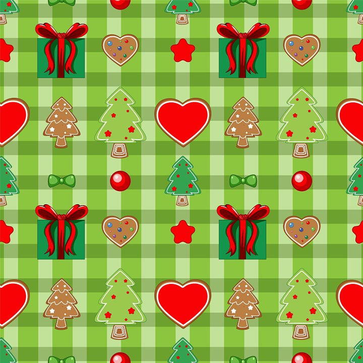 Featuring Green Plaid with Festive Christmas Icons seamless PBR texture preview