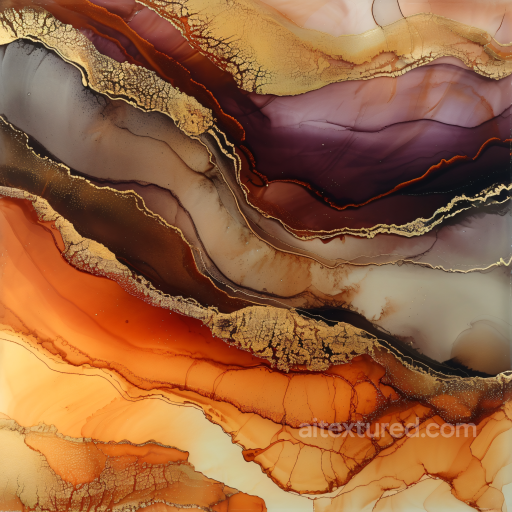 Alcohol Ink PBR Texture Featuring Warm Orange Tones and Gold Veining seamless Alcohol ink PBR texture