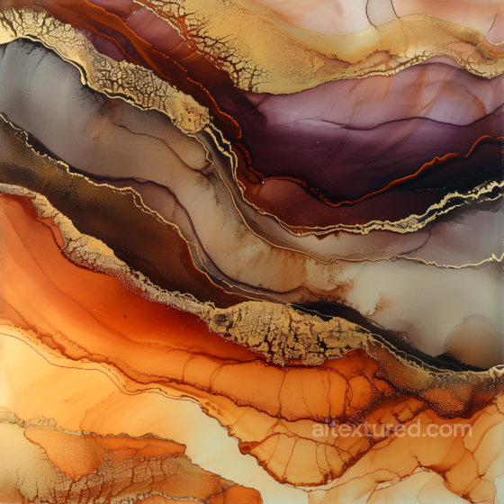 Alcohol Ink PBR Texture Featuring Warm Orange Tones and Gold Veining Alcohol ink texture preview