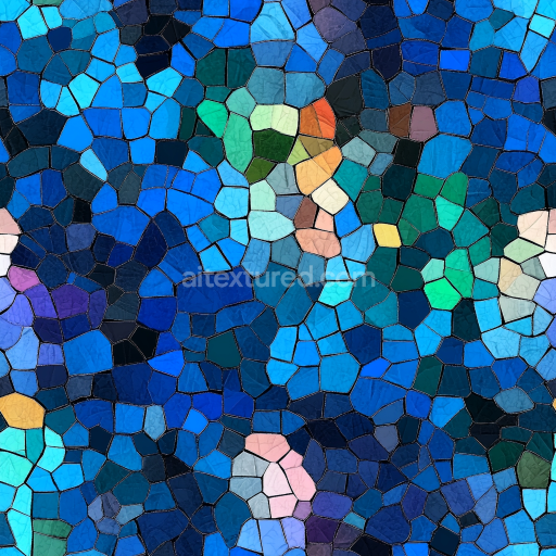 Seamless 3D Mosaic PBR Texture Featuring Irregular Blue and Green Ceramic Tiles with Matt… texture preview