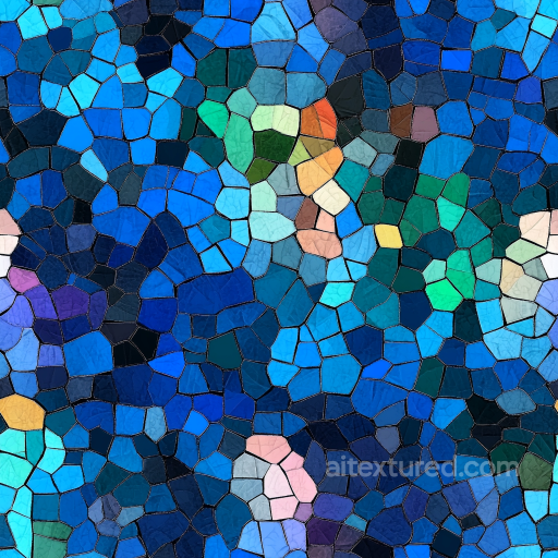Mosaic PBR Texture Featuring Irregular Blue and Green Ceramic Tiles with Matte Finish seamless Mosaic PBR texture