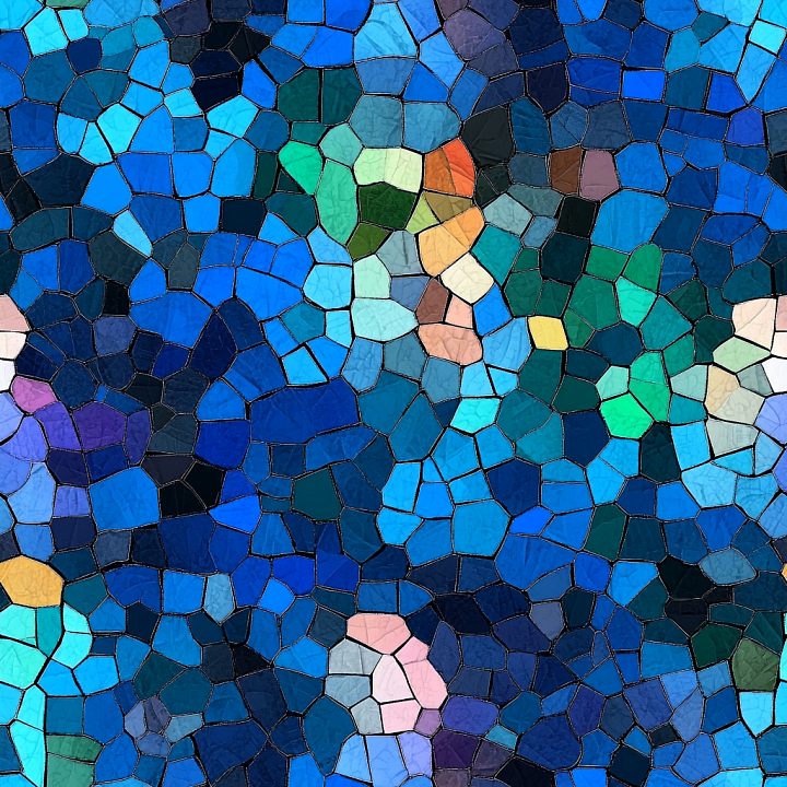 Mosaic Featuring Irregular Blue and Green Ceramic Tiles with Matte Fini… seamless PBR texture preview