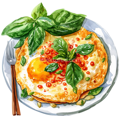 Breakfast Pad Krapow Moo Saap with Fried Egg and Fresh Basil Illustration