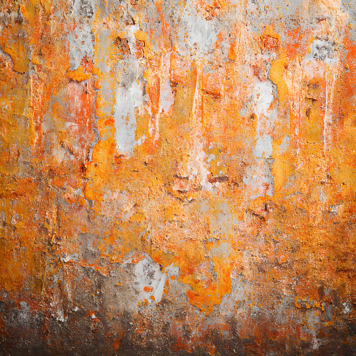 Rusty Metal Cracked and Peeling Paint - Vibrant Orange and gray seamless PBR texture preview
