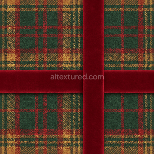 Seamless 3d texture pbr 8k woven fabric festive plaid red gold green colors