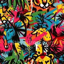 seamless Seamless 3D PBR Texture of Bold Cartoon-Style Colorful Graffiti Art texture 8k free download PBR