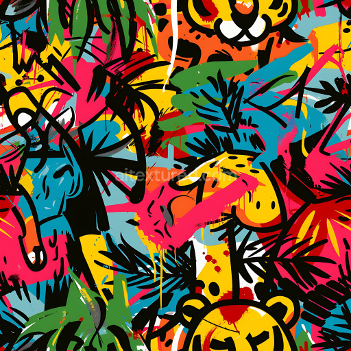Seamless 3D PBR Texture of Bold Cartoon-Style Colorful Graffiti Art