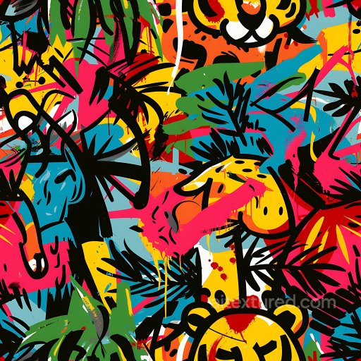 Seamless 3D PBR Texture of Bold Cartoon-Style Colorful Graffiti Art texture preview