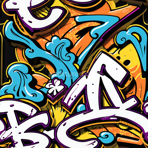 Seamless 3D PBR Graffiti Texture Featuring Vibrant Street Art and Abstract Shapes