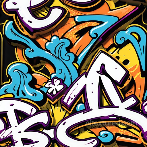 Seamless 3D PBR Graffiti Texture Featuring Vibrant Street Art and Abstract Shapes texture preview