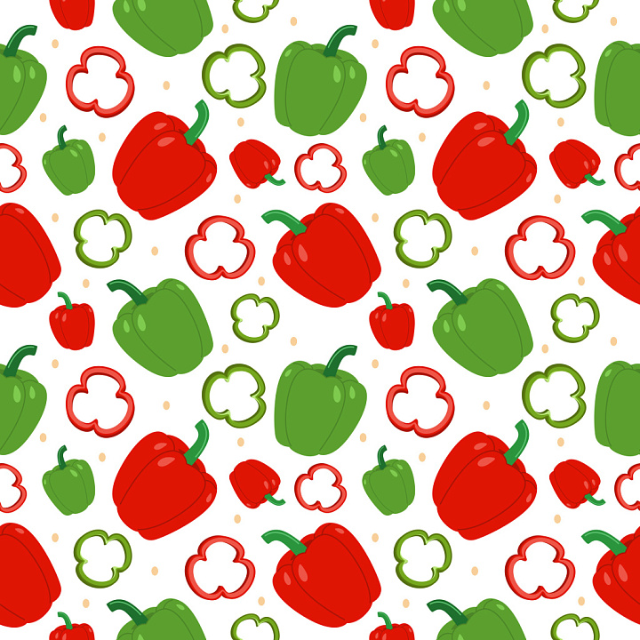 Pattern Featuring Colorful Capsicum Motifs on White Background seamless PBR texture preview