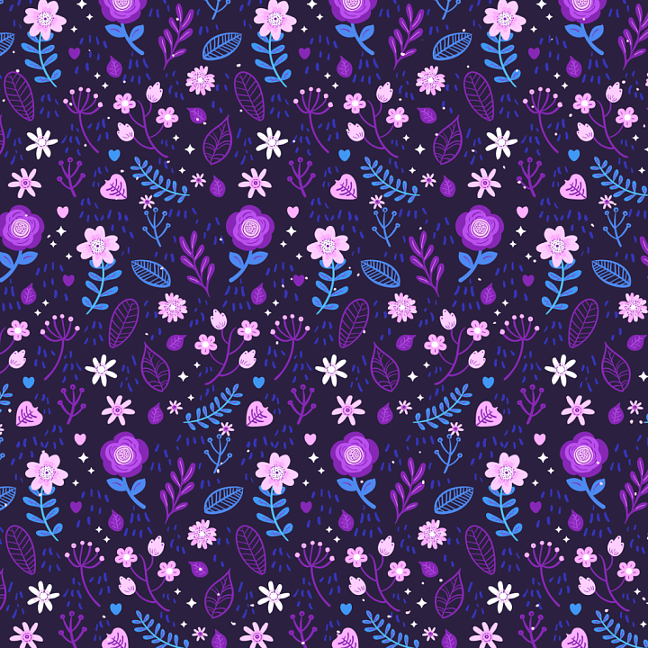 with Purple Flower Pattern and Playful Botanical Design seamless PBR texture preview