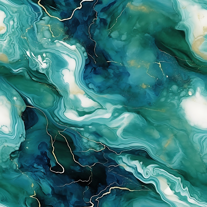Blue and Green Marble Swirls with Fluid Veins seamless PBR texture preview