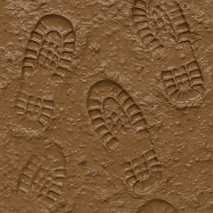 Of Fresh Footprints On Wet Mud With Footprint Moisture seamless PBR texture preview