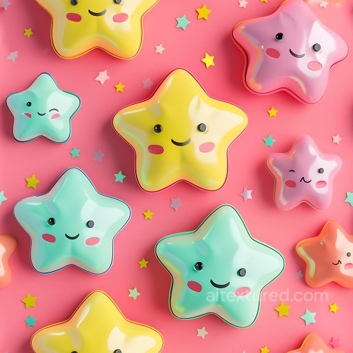 Inflated PBR Texture Featuring Colorful Cartoon Star Plushes seamless Inflated PBR texture