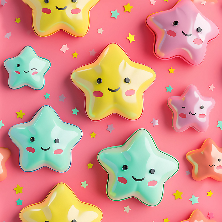 Inflated Puffy Star Panels in Pastel Colors seamless PBR texture preview