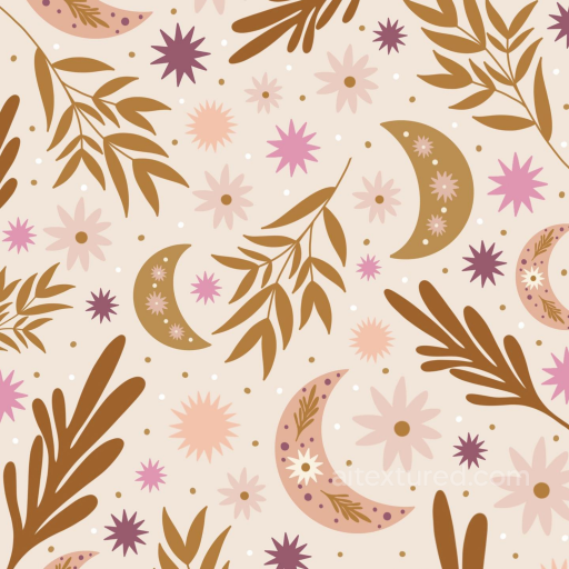 Boho Floral Fabric Texture with Crescent Moons and Leaves seamless Boho Seamless PBR texture