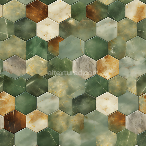 Seamless 3D Green and Brown Marble Mosaic Hex Tile PBR Texture