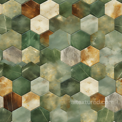 Green and Brown Marble Mosaic Hex Tile PBR Texture seamless Marble PBR texture