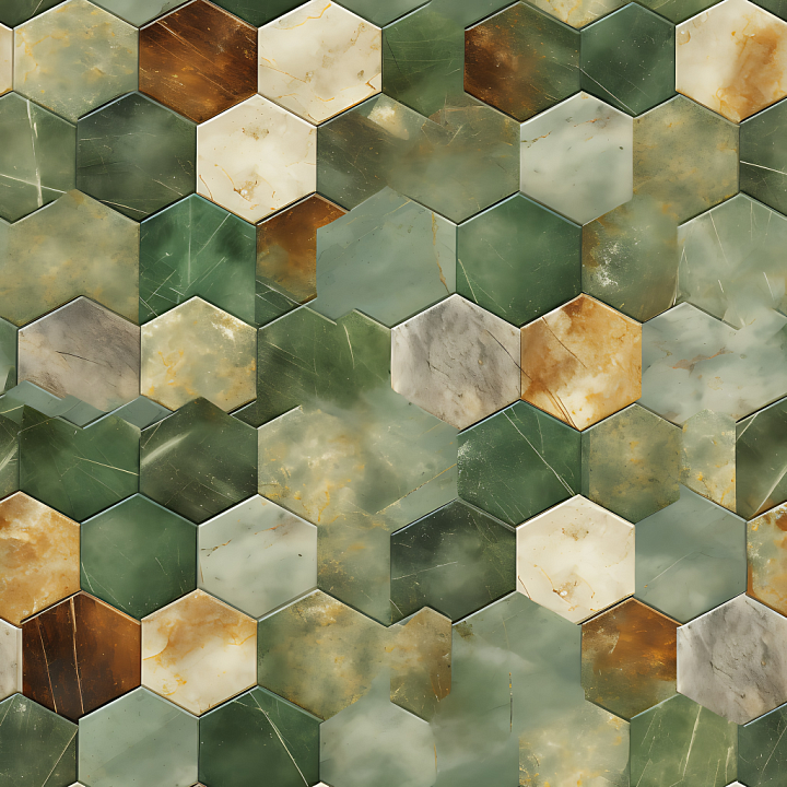 Green and Brown Marble Mosaic Hex Tile seamless PBR texture preview