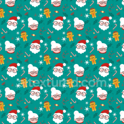 seamless Seamless 3D PBR Texture with Cute Cartoon Santa, Mrs. Claus & Gingerbread texture 8k free download PBR