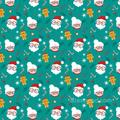 with Cute Cartoon Santa, Mrs seamless All Christmas Digital paper PBR texture