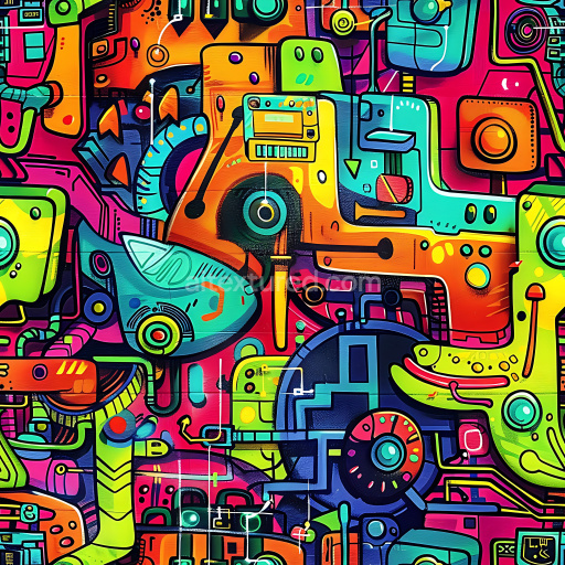 Seamless 3D PBR Texture Featuring Vibrant Geometric Abstract Graffiti Art