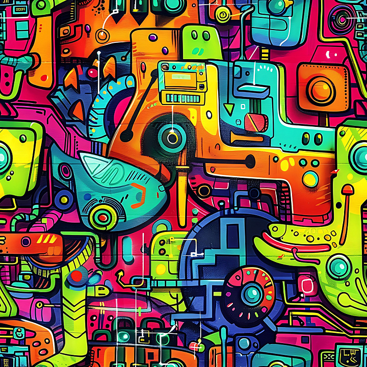 Featuring Vibrant Geometric Abstract Graffiti Art seamless PBR texture preview