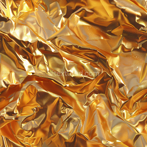 Seamless 3D PBR Texture of Glossy Crumpled Gold Fabric with Reflective Highlights
