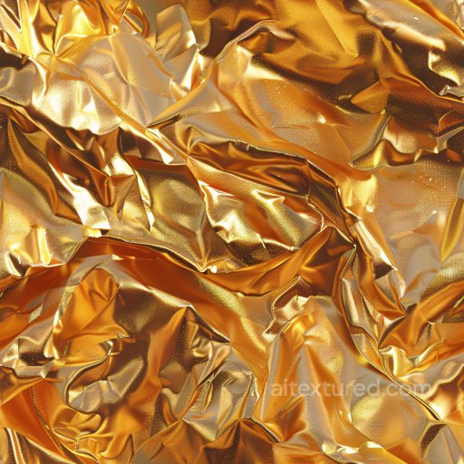 Seamless 3D PBR Texture of Glossy Crumpled Gold Fabric with Reflective Highlights texture preview
