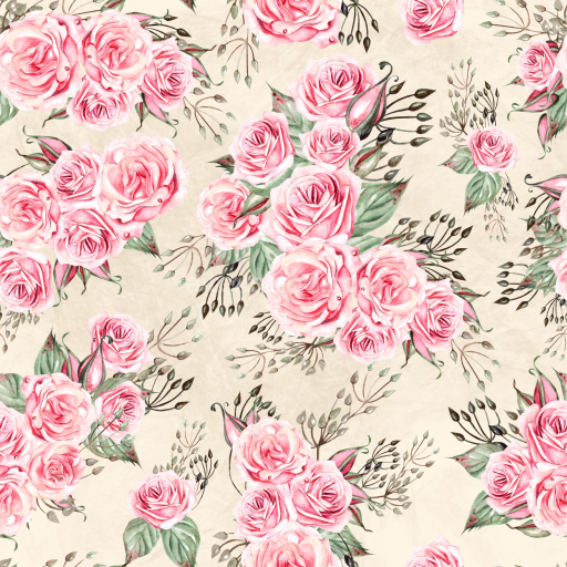 Seamless 3D PBR Texture Featuring Watercolor Pink Rose Floral Pattern on Soft Fabric