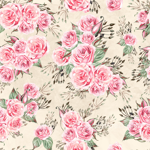 Featuring Watercolor Pink Rose Floral Pattern on Soft Fabric seamless Flower PBR texture