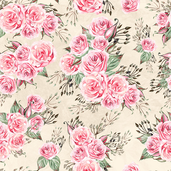 Featuring Watercolor Pink Rose Floral Pattern on Soft Fabric seamless PBR texture preview