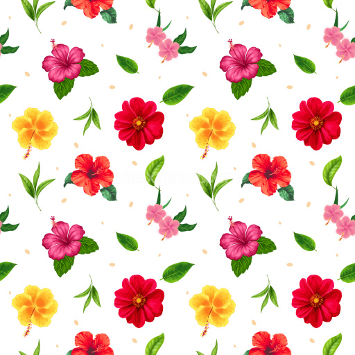 Pattern Bundle - Seamless 3D Floral Pattern PBR Texture Featuring Tropical Hibiscus Blossoms and Green Lea… texture preview